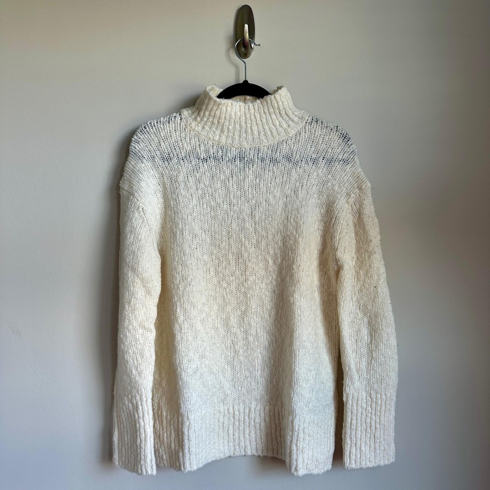 Vince Sweater Womens XS Ivory Wool Blend Mock Neck Ribbed‎ Chunky Knit NWT
